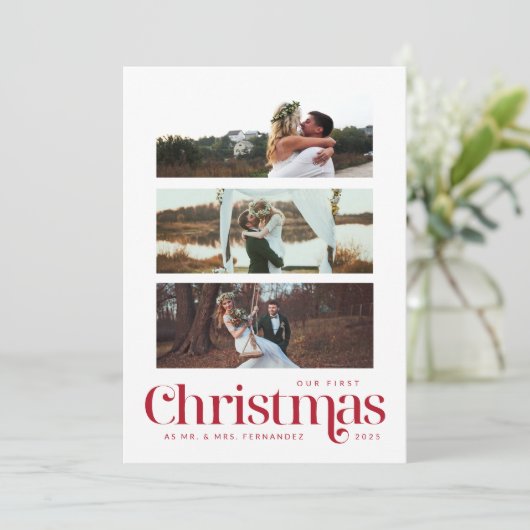 Christmas 3 Photo Collage Holiday Kaart (Staand voorkant)