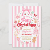 Christmas 4th Birthday Party Coquette Bow Birthday Kaart (Voorkant)