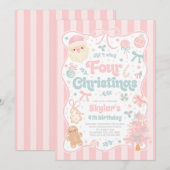 Christmas 4th Birthday Party Coquette Bow Birthday Kaart (Voorkant / Achterkant)