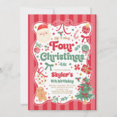Christmas 4th Birthday Party Coquette Bow Birthday Kaart (Voorkant)