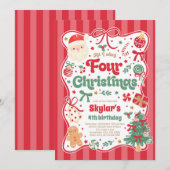 Christmas 4th Birthday Party Coquette Bow Birthday Kaart (Voorkant / Achterkant)