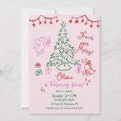 Christmas 4th birthday whimsical tree aankondiging (Voorkant)