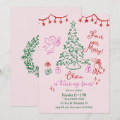 Christmas 4th birthday whimsical tree aankondiging (Voorkant / Achterkant)