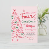 Christmas 4th Coquette Bow Christmas Tree Birthday Kaart (Staand voorkant)