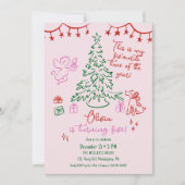 Christmas 5th birthday whimsical tree aankondiging (Voorkant)