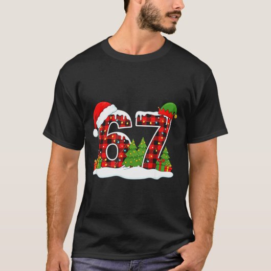 Christmas 67 Buffalo Plaid Six Seven Santa &amp; E T-shirt (Voorkant)