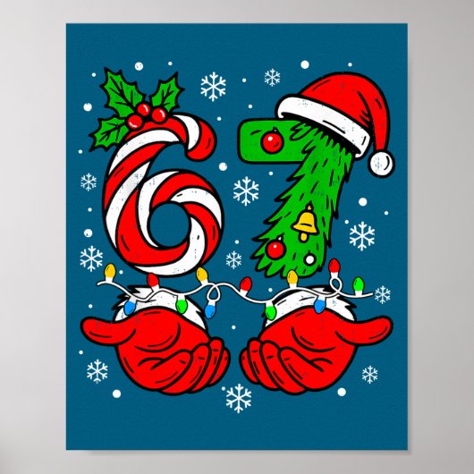 Christmas 67 Candy Cane Six Seven Meme Lights Sant Poster (Voorkant)