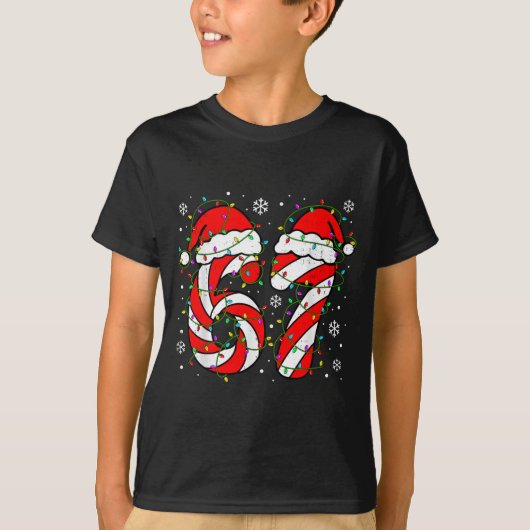 Christmas 67 Candy Cane Six Seven Meme Lights Sant T-shirt (Voorkant)