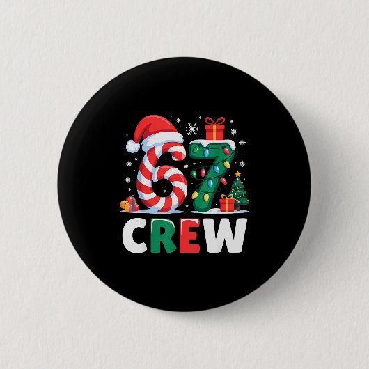 Christmas 67 Crew Brainrot Funny Candy Cane Lights Ronde Button 5,7 Cm (Voorkant)