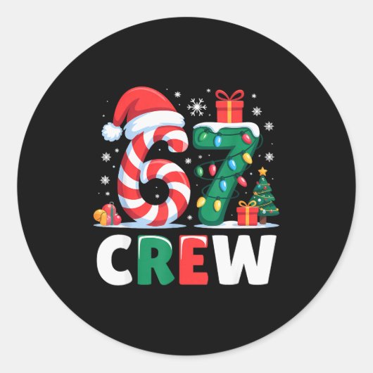 Christmas 67 Crew Brainrot Funny Candy Cane Lights Ronde Sticker (Voorkant)