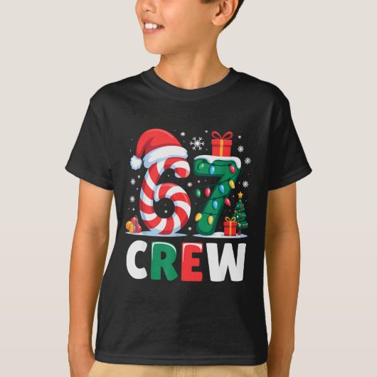 Christmas 67 Crew Brainrot Funny Candy Cane Lights T-shirt (Voorkant)