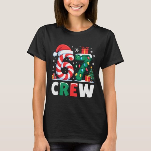 Christmas 67 Crew Brainrot Funny Candy Cane Lights T-shirt (Voorkant)