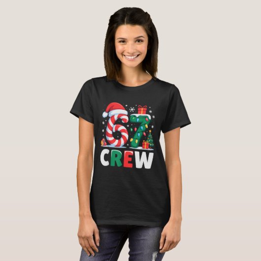 Christmas 67 Crew Brainrot Funny Candy Cane Lights T-shirt (Voorkant volledig)