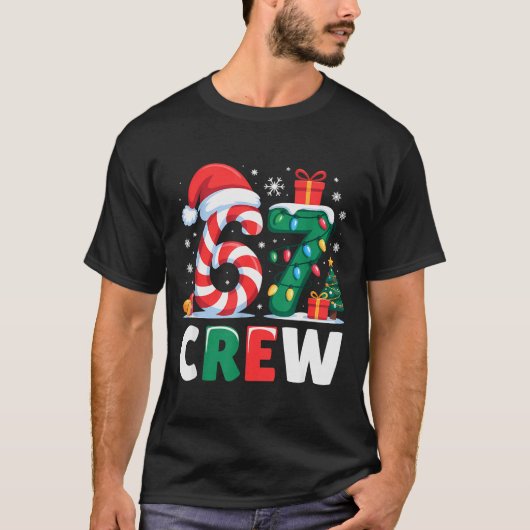 Christmas 67 Crew Brainrot Funny Candy Cane Lights T-shirt (Voorkant)