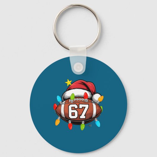Christmas 67 Meme Football Santa Hat Funny Xmas Bo Sleutelhanger (Voorkant)