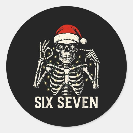 Christmas 67 Meme Skeleton With Santa Hat For Men  Ronde Sticker (Voorkant)
