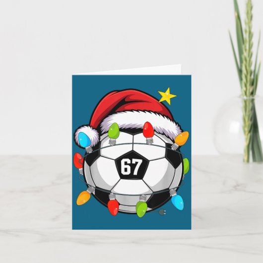 Christmas 67 Meme Soccer Ball Santa Hat Funny Xmas Kaart (Voorkant)