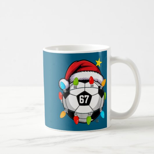 Christmas 67 Meme Soccer Ball Santa Hat Funny Xmas Koffiemok (Rechts)