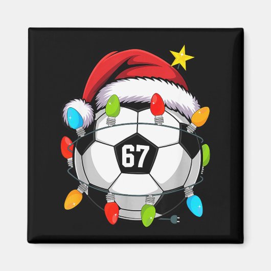 Christmas 67 Meme Soccer Ball Santa Hat Funny Xmas Magneet (Voorkant)