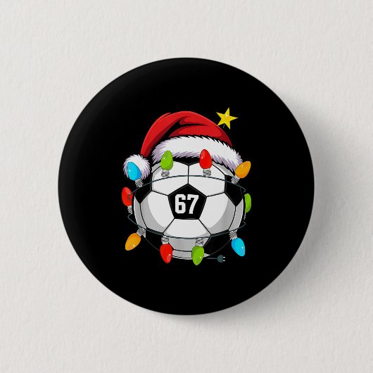 Christmas 67 Meme Soccer Ball Santa Hat Funny Xmas Ronde Button 5,7 Cm (Voorkant)