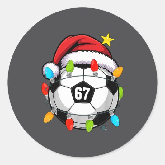 Christmas 67 Meme Soccer Ball Santa Hat Funny Xmas Ronde Sticker (Voorkant)