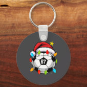 Christmas 67 Meme Soccer Ball Santa Hat Funny Xmas Sleutelhanger (Voorkant)