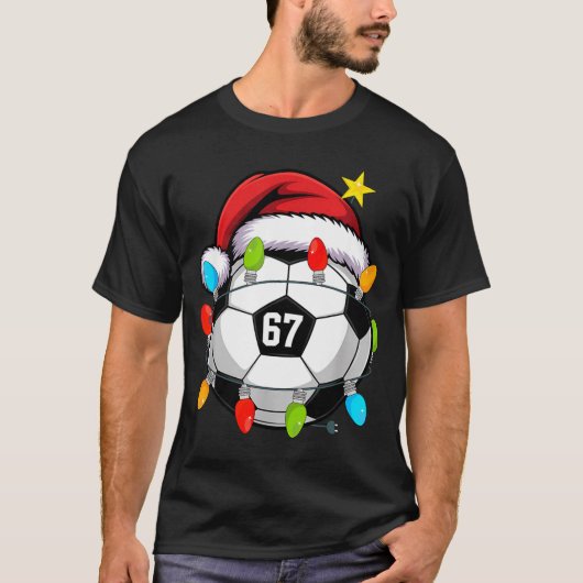 Christmas 67 Meme Soccer Ball Santa Hat Funny Xmas T-shirt (Voorkant)