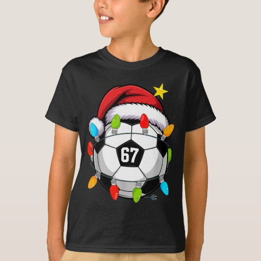 Christmas 67 Meme Soccer Ball Santa Hat Funny Xmas T-shirt (Voorkant)