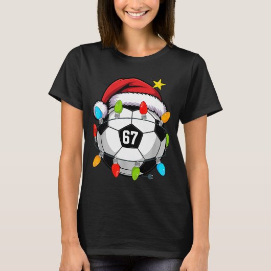 Christmas 67 Meme Soccer Ball Santa Hat Funny Xmas T-shirt (Voorkant)