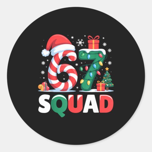 Christmas 67 Squad Brainrot Funny Candy Cane Light Ronde Sticker (Voorkant)