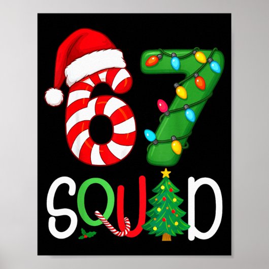Christmas 67 Squad Funny Candy Cane And Lights Xma Poster (Voorkant)