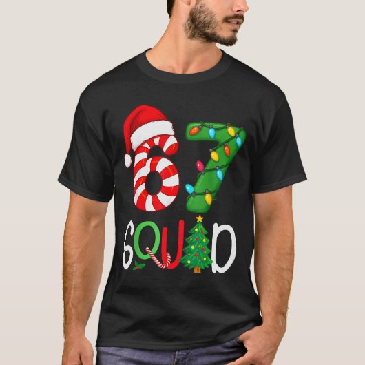 Christmas 67 Squad Funny Candy Cane And Lights Xma T-shirt (Voorkant)