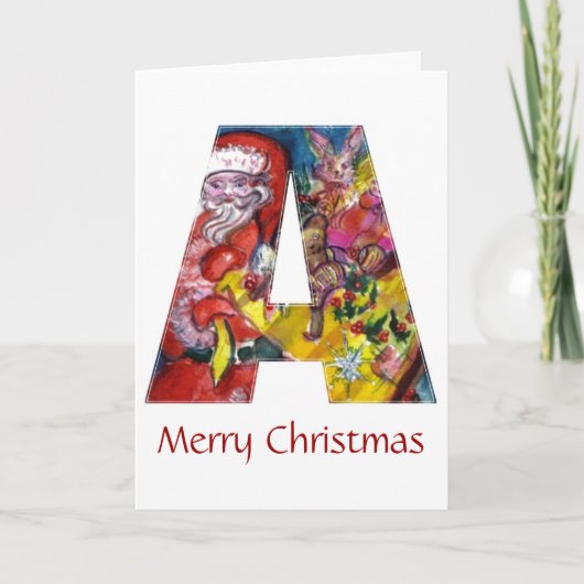 CHRISTMAS A BRIEF / SANTA MET GIFTS MONOGRAM FEESTDAGEN KAART (Voorkant)