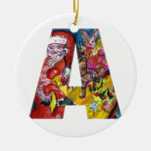 CHRISTMAS A BRIEF / SANTA MET GIFTS MONOGRAM KERAMISCH ORNAMENT