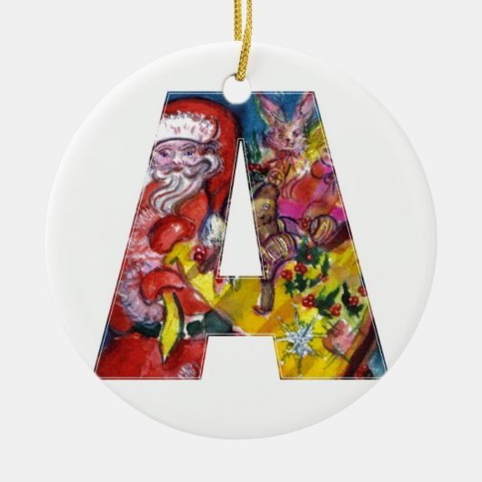 CHRISTMAS A BRIEF / SANTA MET GIFTS MONOGRAM KERAMISCH ORNAMENT (Voorkant)