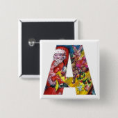 CHRISTMAS A BRIEF / SANTA MET GIFTS MONOGRAM VIERKANTE BUTTON 5,1 CM (Voorkant /achterkant)