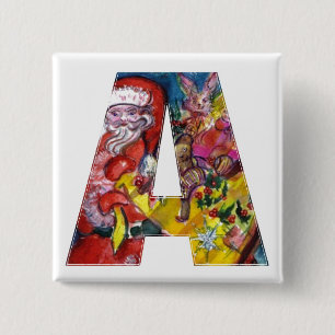CHRISTMAS A BRIEF / SANTA MET GIFTS MONOGRAM VIERKANTE BUTTON 5,1 CM