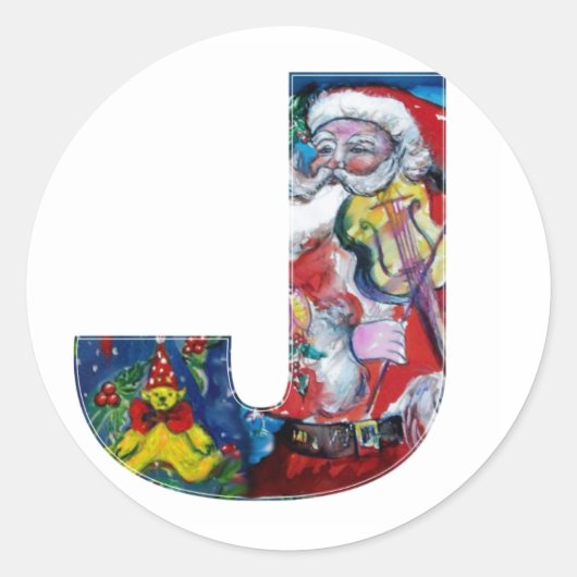 CHRISTMAS A BRIEF / SANTA MET VIOLIN MONOGRAM RONDE STICKER (Voorkant)