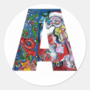 CHRISTMAS A BRIEF / SANTA MET VIOLIN MONOGRAM RONDE STICKER