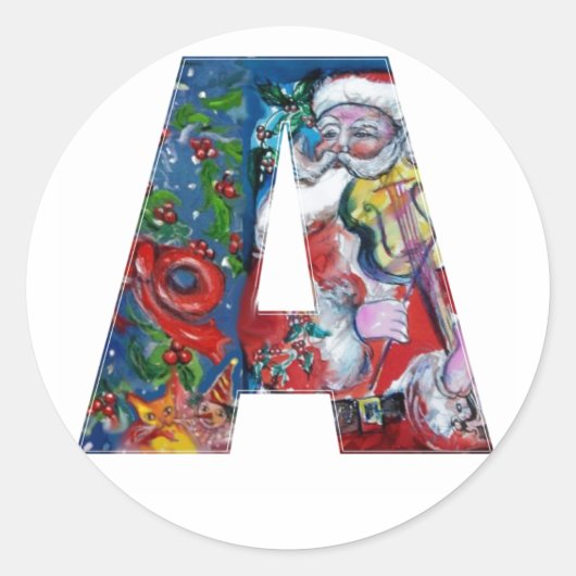 CHRISTMAS A BRIEF / SANTA MET VIOLIN MONOGRAM RONDE STICKER (Voorkant)