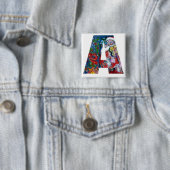 CHRISTMAS A BRIEF / SANTA MET VIOLIN MONOGRAM VIERKANTE BUTTON 5,1 CM (In situ)