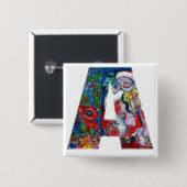 CHRISTMAS A BRIEF / SANTA MET VIOLIN MONOGRAM VIERKANTE BUTTON 5,1 CM (Voorkant /achterkant)