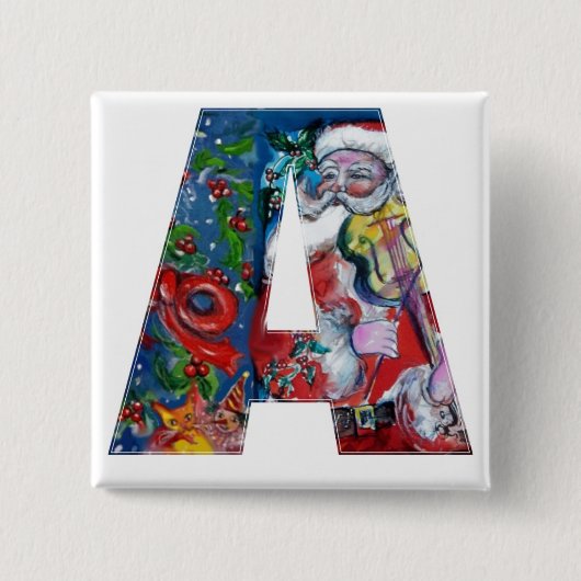 CHRISTMAS A BRIEF / SANTA MET VIOLIN MONOGRAM VIERKANTE BUTTON 5,1 CM (Voorkant)