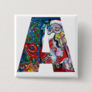 CHRISTMAS A BRIEF / SANTA MET VIOLIN MONOGRAM VIERKANTE BUTTON 5,1 CM