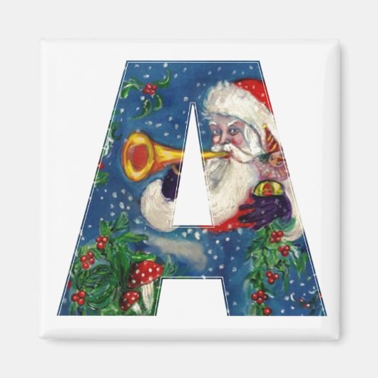 CHRISTMAS A LETTER/SANTA BUGLER MONOGRAM MAGNEET (Voorkant)