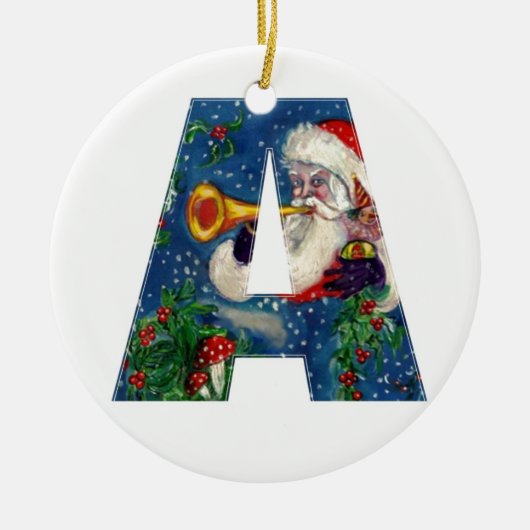 CHRISTMAS A LETTER/SANTA CLAUS BUGLER MONOGRAM KERAMISCH ORNAMENT (Voorkant)