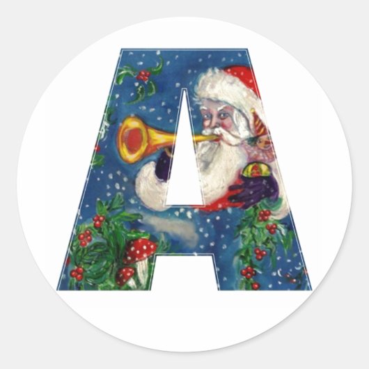 CHRISTMAS A LETTER/SANTA CLAUS BUGLER RONDE STICKER (Voorkant)