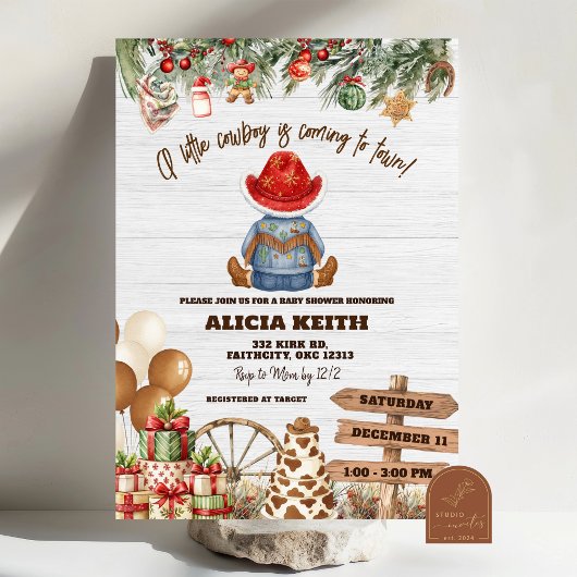 Christmas A Little Cowboy Baby Shower Invitation Kaart