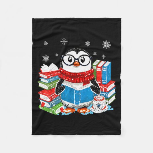 Christmas A Penguin Reading Book Snowflake Cocoa H Fleece Deken (Voorkant)