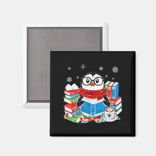 Christmas A Penguin Reading Book Snowflake Cocoa H Magneet (Voorkant / Achterkant)